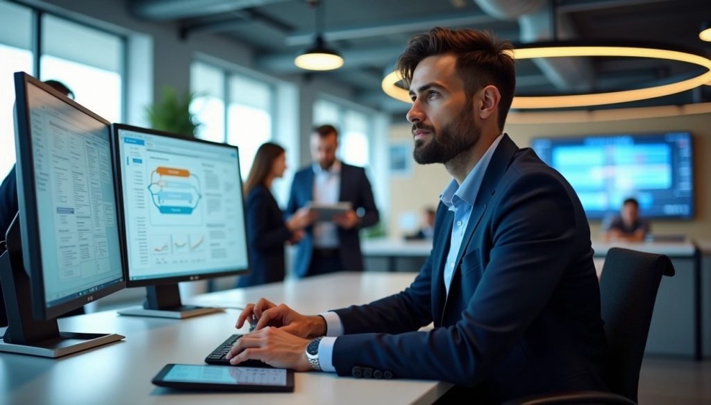 prozesse, automatisierung, workflows am dargestellten Beispiel eines Mannes am Computer